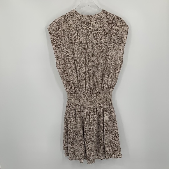 Rails Angelina mini dress linen sand cheetah tan cream smocked layer new Large L - Picture 5 of 7